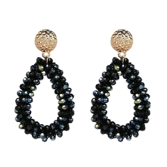 3/$25 Handmade black crystal beaded earrings - Picture 2 of 3